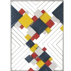 Décorations Murales|Décoration murale abstraite carrés rouges noirs jaunes