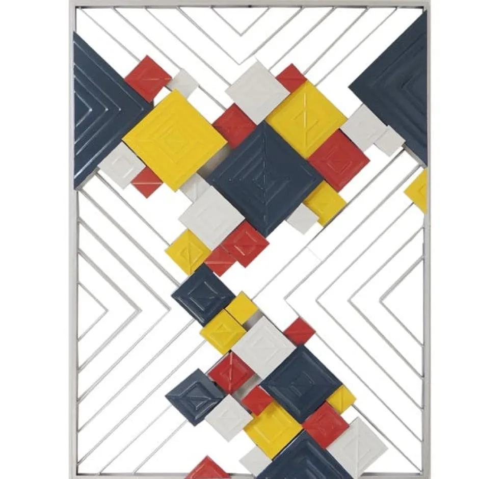Décorations Murales|Décoration murale abstraite carrés rouges noirs jaunes