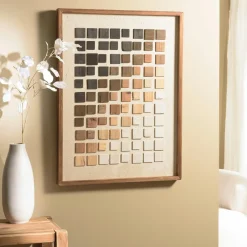 DENVER Univers Déco·Maison De Campagne|Décorations Murales|Décoration murale bois et tissu mosaïques beiges/noires 42 x 62 cm