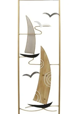 Décorations Murales|Décoration murale en métal avec voiliers en métal blanc et bois