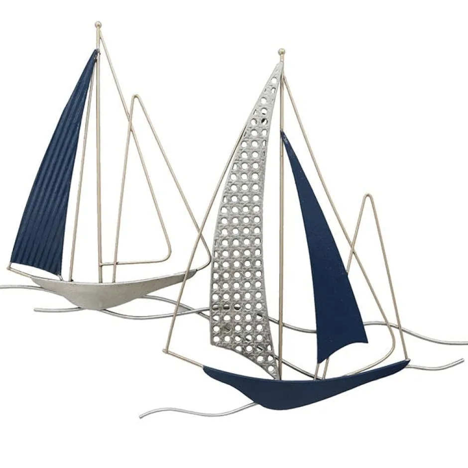 Décorations Murales|Décoration murale en métal 2 bateaux bleu cobalt et gris