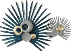 Décorations Murales|Décoration murale en métal feuilles de palmiers bleues et grises