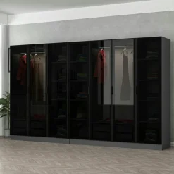 BYRON Armoires En Bois|Meubles De Chambre·Dressings|Dressing design XXL verre noir, cadre anthracite