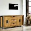 Canada Buffets Industriels|Buffets Industriels|Enfilade en teck naturel 4 portes 3 tiroirs 186x88x45cm