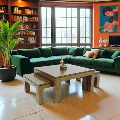 Helena Tables Basses Carrées|Ensemble de 3 tables basses hévéa