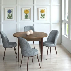 AROLA Tables À Manger Rondes|Tables À Manger En Bois|Ensemble table ronde Ø90 cm + 4 chaises gris clair à motifs