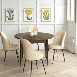 AROLA Tables À Manger Rondes|Tables À Manger En Bois|Ensemble table ronde Ø90 cm + 4 chaises beiges à motifs