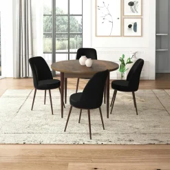 AROLA Tables À Manger Rondes|Tables À Manger En Bois|Ensemble table ronde Ø90 cm + 4 chaises noires