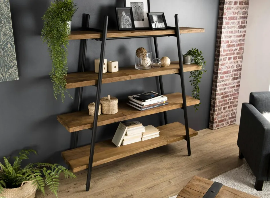 Swing Etagères Industrielle|Etagère 5 niveaux en teck massif L140 x H180 cm