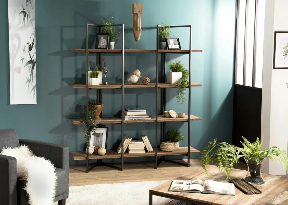 Swing Etagères Industrielle|Etagère 5 niveaux en teck massif L140 x H180 cm