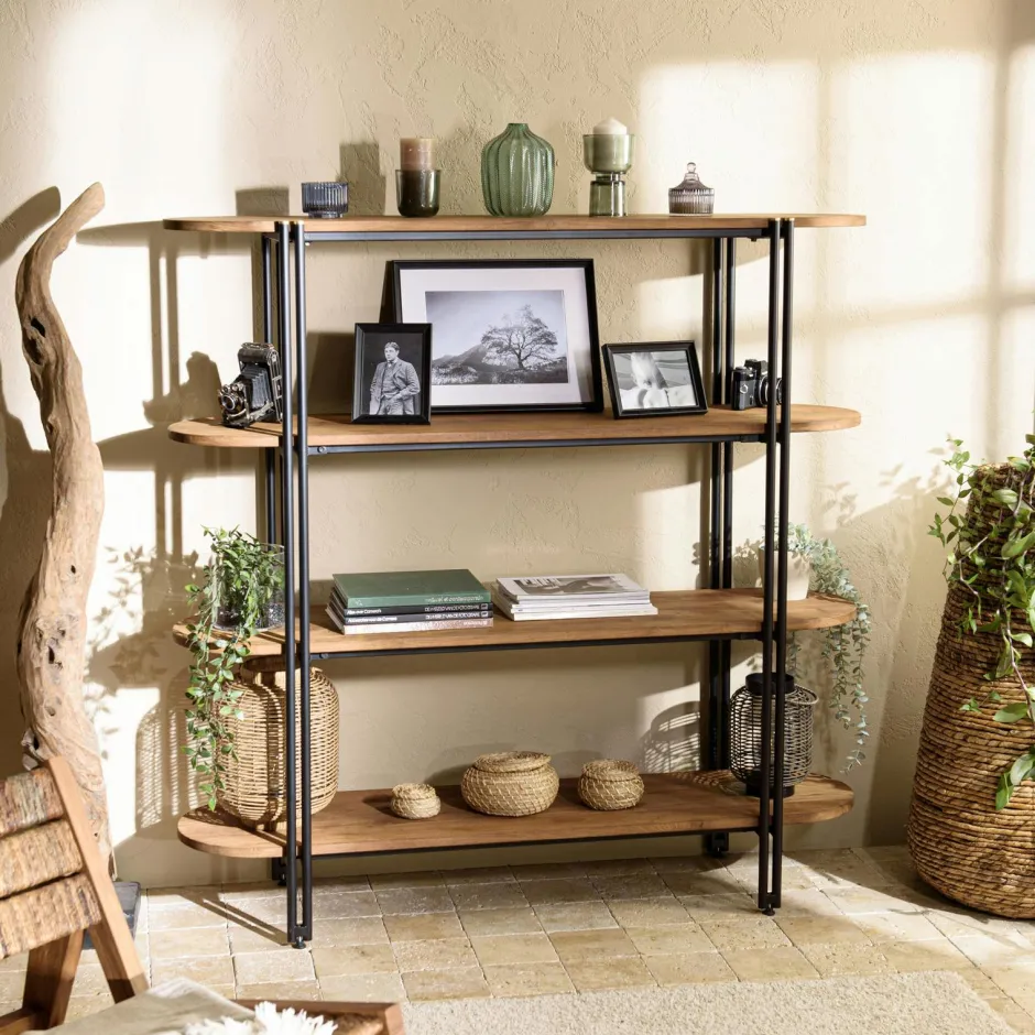 Swing Etagères Industrielle|Etagère 5 niveaux en teck massif L140 x H180 cm