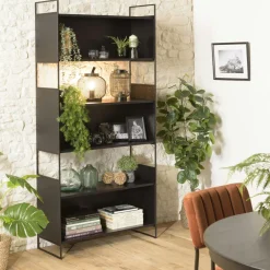 CORUMBA Etagères Industrielle|Etagère bibliothèque noire bois et métal 5 niches