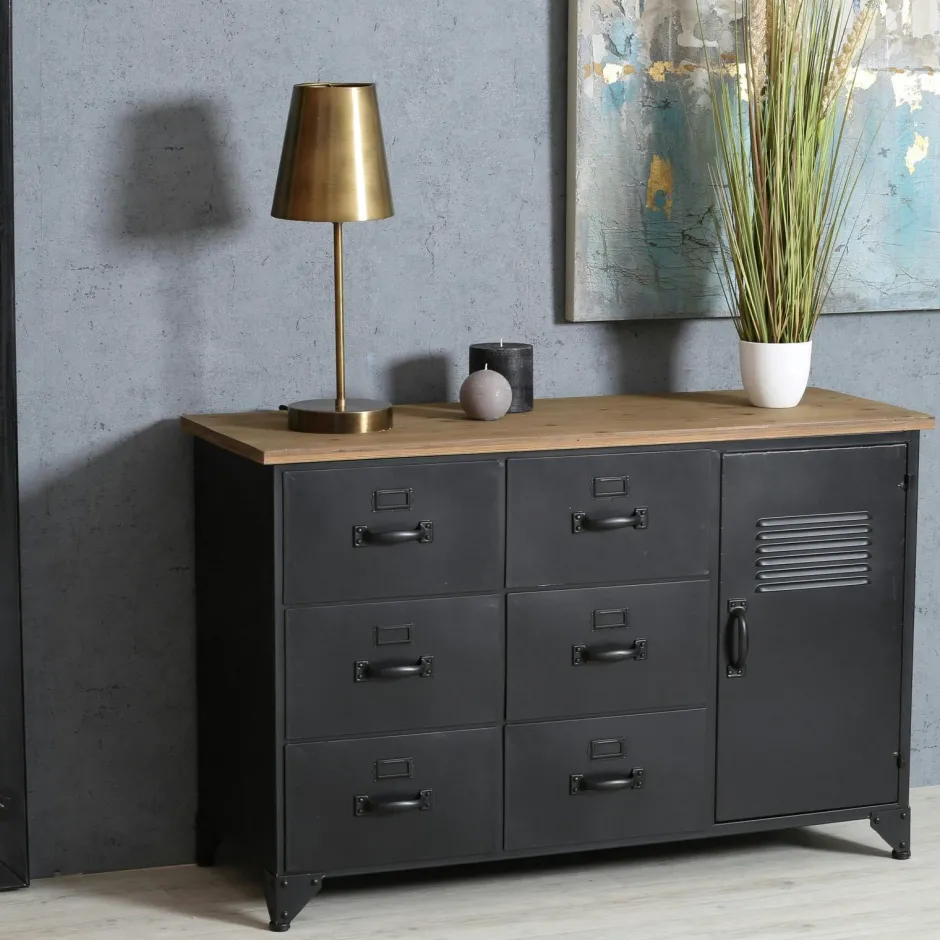 CORUMBA Etagères Industrielle|Etagère bibliothèque noire bois et métal 5 niches