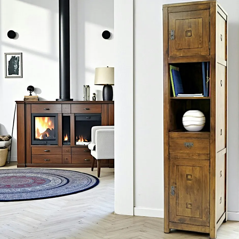 Tessa Meubles De Salon·Colonnes De Rangement|Meubles De Rangement·Colonnes De Rangement|Etagère colonne 2 portes 1 tiroir hévéa H190cm