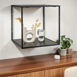 TALLINN Meubles De Salon·Etagères Murales|Meubles De Rangement·Etagères Murales|Etagère cube design effet bois clair et métal noir