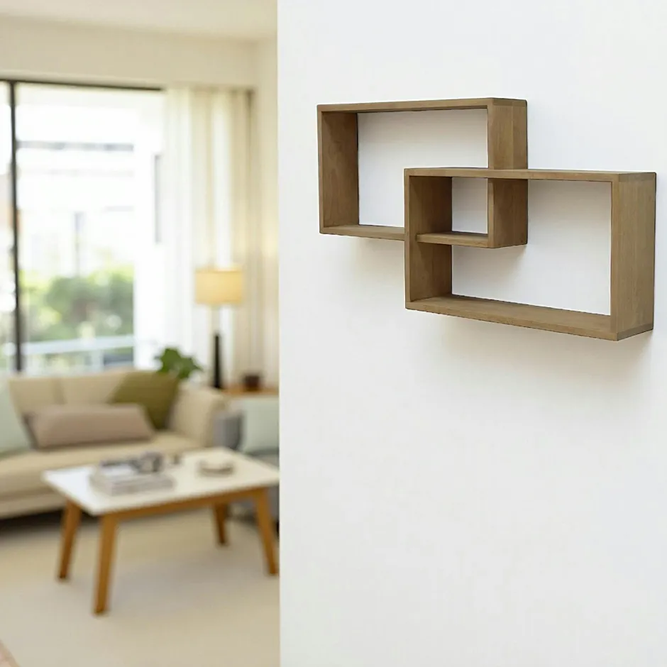 Maori Meubles De Salon·Etagères Murales|Meubles De Rangement·Etagères Murales|Etagère murale asymétrique hévéa 110x18x60cm