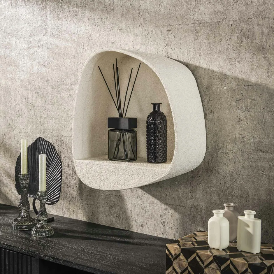 TAJ Meubles De Salon·Etagères Murales|Meubles De Rangement·Etagères Murales|Etagère murale blanche en marbre composite forme organique 49 cm