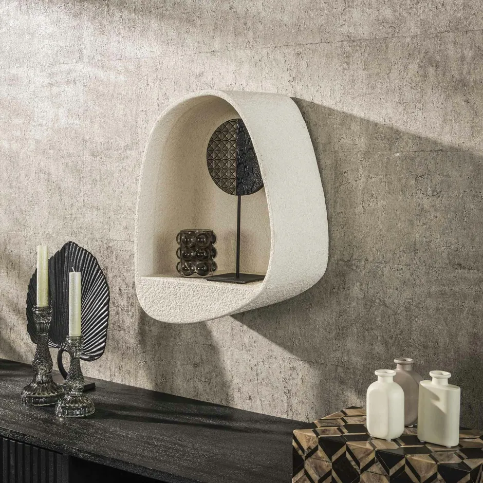 TAJ Meubles De Salon·Etagères Murales|Meubles De Rangement·Etagères Murales|Etagère murale blanche en marbre composite forme organique 44 cm