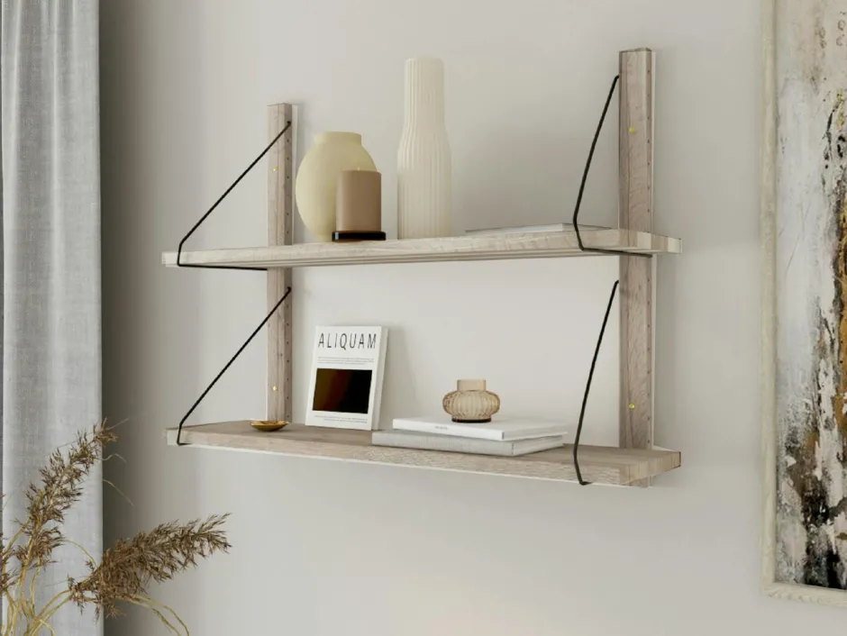 PALERME Meubles De Salon·Etagères Murales|Meubles De Rangement·Etagères Murales|Etagère murale bois massif 3 plateaux (bois blanc)