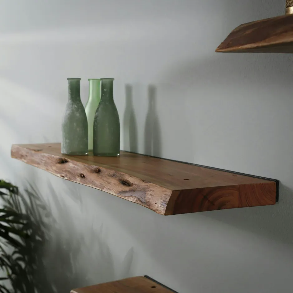 Melbourne Meubles De Salon·Etagères Murales|Meubles De Rangement·Etagères Murales|Etagère murale bois massif bordure naturelle 90 cm