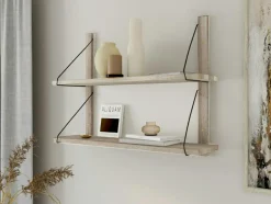 PALERME Meubles De Salon·Etagères Murales|Meubles De Rangement·Etagères Murales|Etagère murale bois massif 2 plateaux (bois blanc)