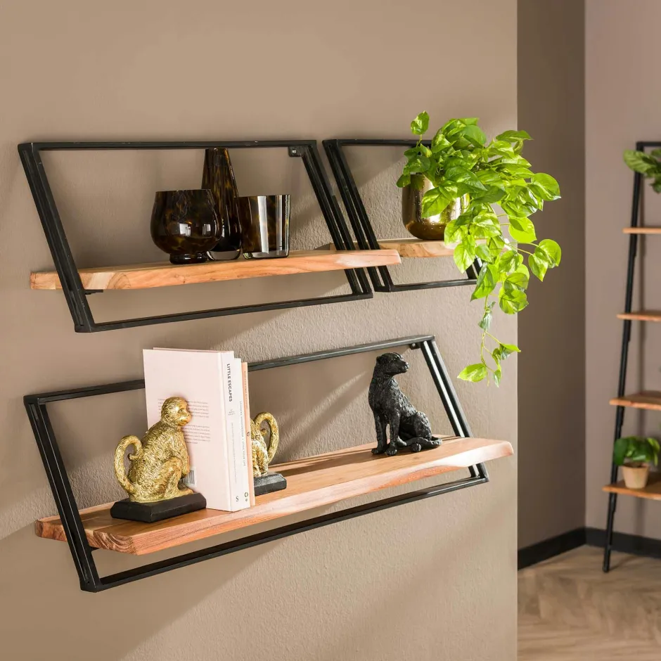 Melbourne Meubles De Salon·Etagères Murales|Meubles De Rangement·Etagères Murales|Etagère murale bois métal moderne (lot de 3)