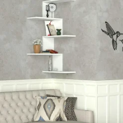 MARFA Meubles De Salon·Etagères Murales|Meubles De Rangement·Etagères Murales|Etagère murale d'angle blanche, design