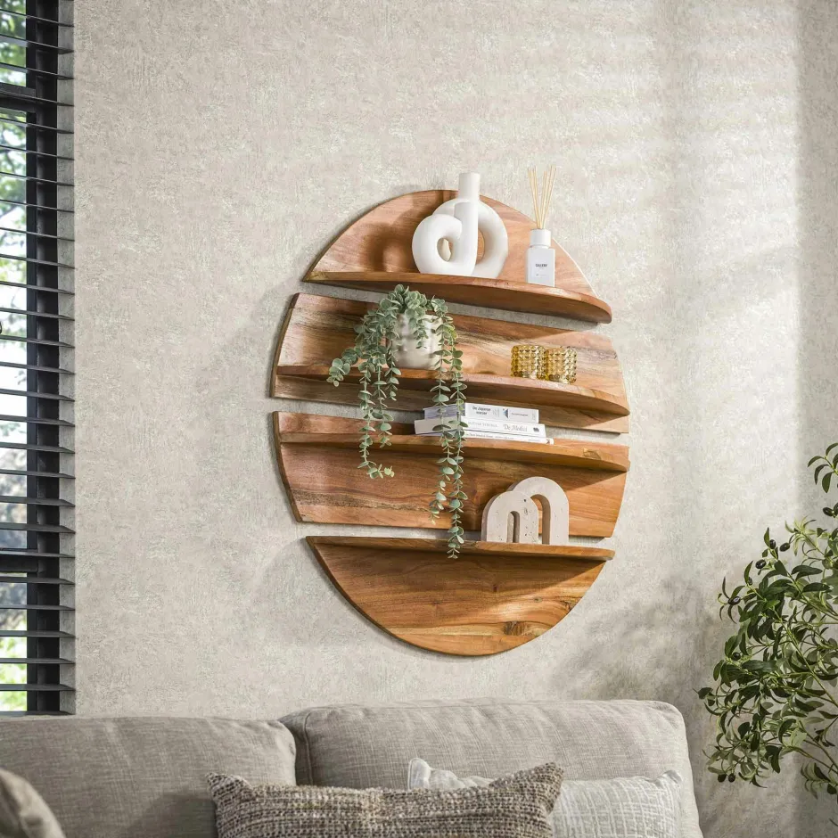 Meubles De Salon·Etagères Murales|Meubles De Rangement·Etagères Murales|Etagère murale décorative (lot de 4) en bois de margousier Ø 90 cm