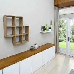 Maori Meubles De Salon·Etagères Murales|Meubles De Rangement·Etagères Murales|Etagère murale double hévéa 72x14x72cm