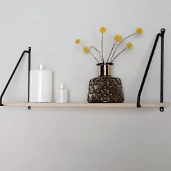 TALLINN Meubles De Salon·Etagères Murales|Meubles De Rangement·Etagères Murales|Etagère murale déstructurée en métal noir et bois, 4 plateaux