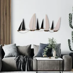 TALLINN Meubles De Salon·Etagères Murales|Meubles De Rangement·Etagères Murales|Etagère murale déstructurée en métal noir et bois, 4 plateaux