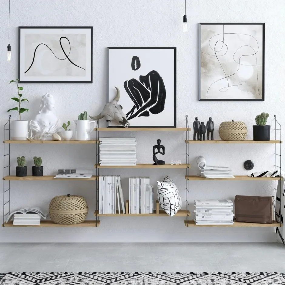 JENA Meubles De Salon·Etagères Murales|Meubles De Rangement·Etagères Murales|Etagère murale effet chêne clair structure métal noir