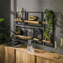 Melbourne Meubles De Salon·Etagères Murales|Meubles De Rangement·Etagères Murales|Etagère murale en bois d'acacia style 70s (lot de 5)