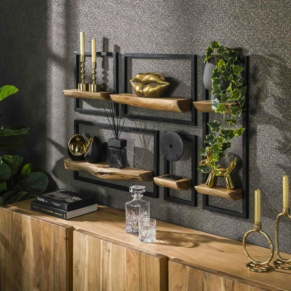 Melbourne Meubles De Salon·Etagères Murales|Meubles De Rangement·Etagères Murales|Etagère murale en bois d'acacia style 70s (lot de 5)