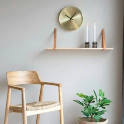 TALLINN Meubles De Salon·Etagères Murales|Meubles De Rangement·Etagères Murales|Etagère murale en bois et cuir noir 80 cm