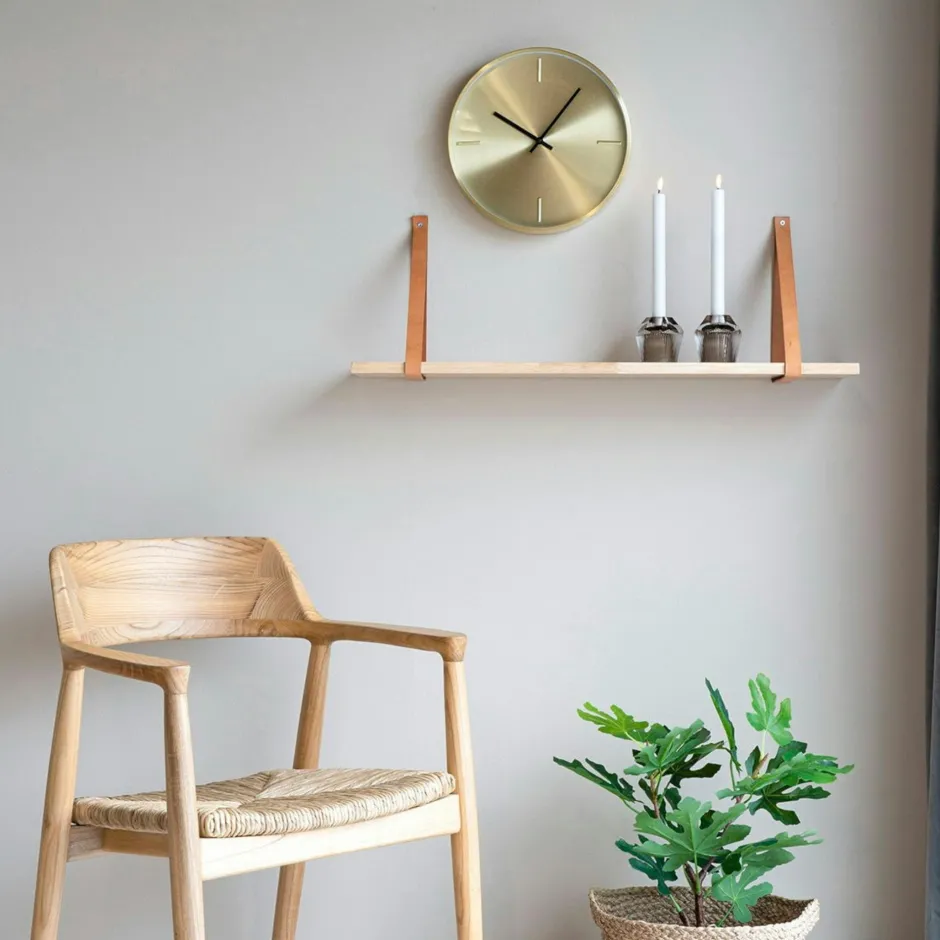 TALLINN Meubles De Salon·Etagères Murales|Meubles De Rangement·Etagères Murales|Etagère murale en bois et cuir noir 80 cm