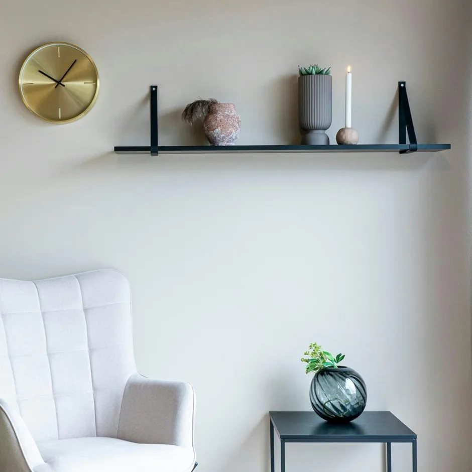 TALLINN Meubles De Salon·Etagères Murales|Meubles De Rangement·Etagères Murales|Etagère murale en bois et cuir brun 80 cm