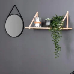 TALLINN Meubles De Salon·Etagères Murales|Meubles De Rangement·Etagères Murales|Etagère murale en bois et cuir brun 80 cm