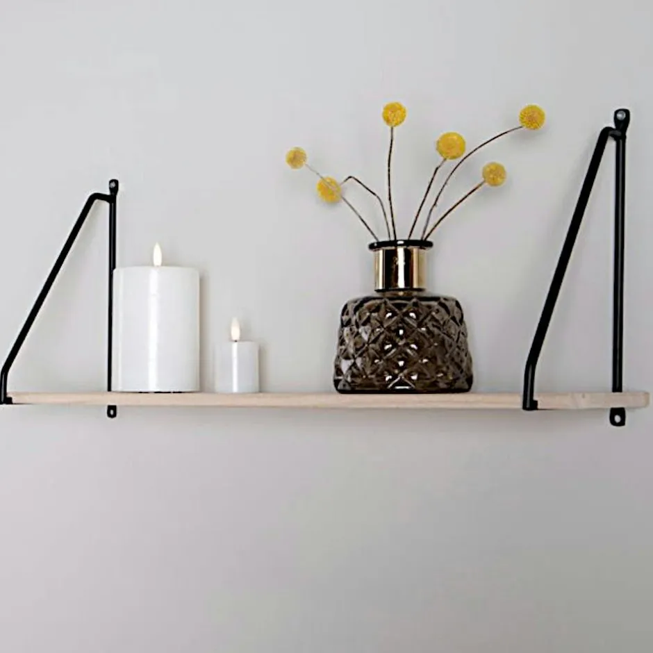 TALLINN Meubles De Salon·Etagères Murales|Meubles De Rangement·Etagères Murales|Etagère murale en métal noir et bois