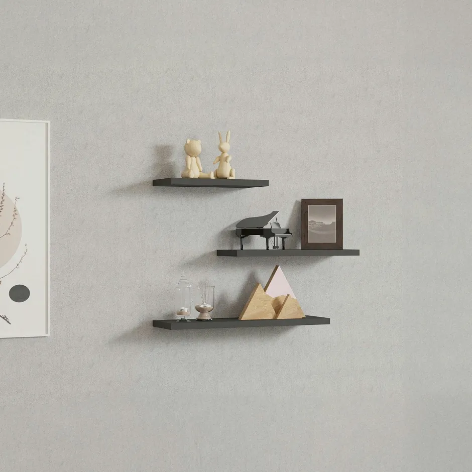 MARFA Meubles De Salon·Etagères Murales|Meubles De Rangement·Etagères Murales|Etagère murale moderne gris foncé (lot de 3)