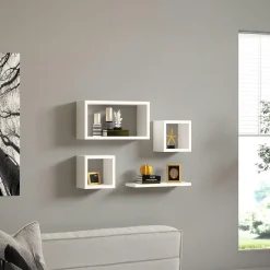 MARFA Meubles De Salon·Etagères Murales|Meubles De Rangement·Etagères Murales|Etagère murale modulable blanche moderne (lot de 4)