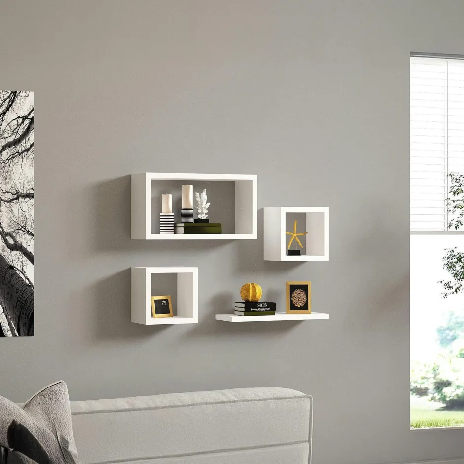 MARFA Meubles De Salon·Etagères Murales|Meubles De Rangement·Etagères Murales|Etagère murale modulable blanche moderne (lot de 4)
