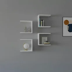 MARFA Meubles De Salon·Etagères Murales|Meubles De Rangement·Etagères Murales|Etagère murale modulable blanche forme U (lot de 4)