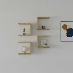 MARFA Meubles De Salon·Etagères Murales|Meubles De Rangement·Etagères Murales|Etagère murale modulable effet bois forme U (lot de 4)