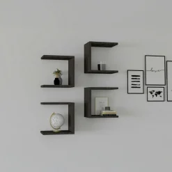 MARFA Meubles De Salon·Etagères Murales|Meubles De Rangement·Etagères Murales|Etagère murale modulable effet bois forme U (lot de 4)