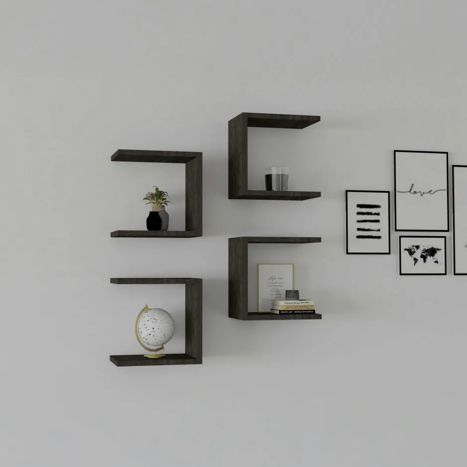 MARFA Meubles De Salon·Etagères Murales|Meubles De Rangement·Etagères Murales|Etagère murale modulable effet bois forme U (lot de 4)