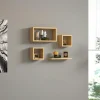MARFA Meubles De Salon·Etagères Murales|Meubles De Rangement·Etagères Murales|Etagère murale modulable effet bois clair (lot de 4)