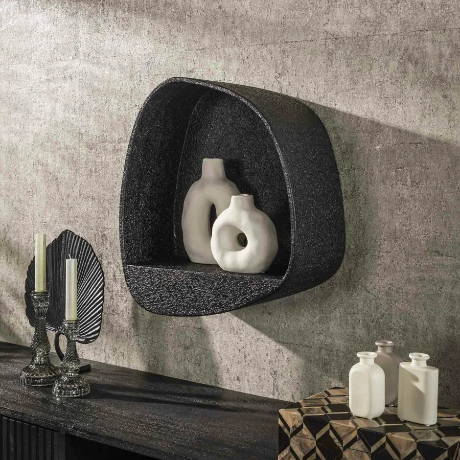 TAJ Meubles De Salon·Etagères Murales|Meubles De Rangement·Etagères Murales|Etagère murale noire forme organique 48 cm