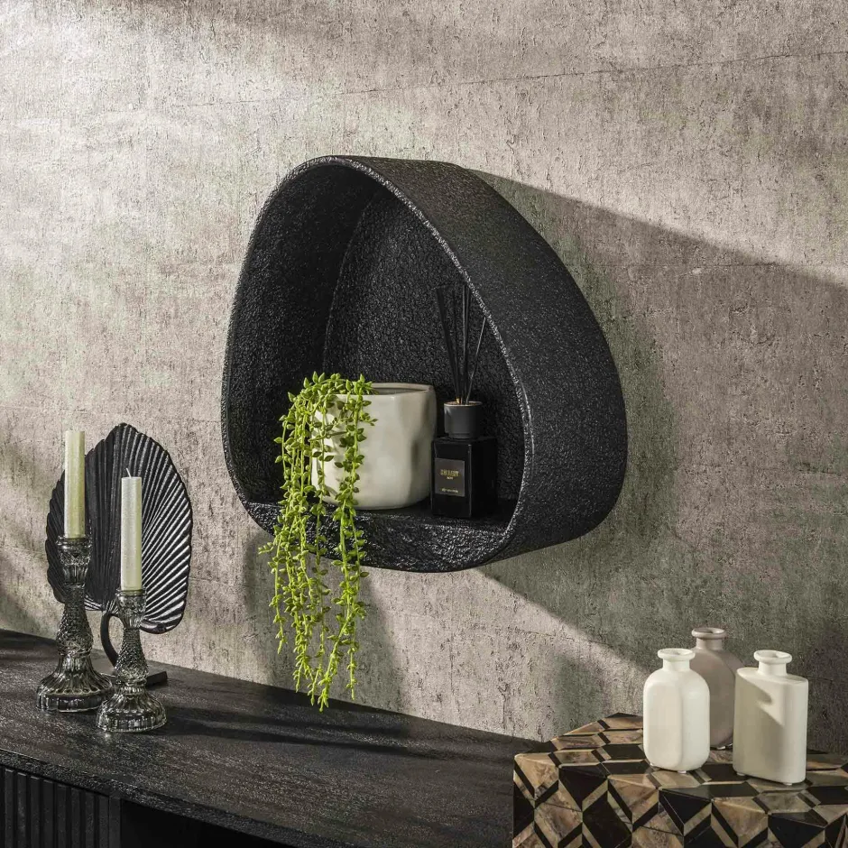 TAJ Meubles De Salon·Etagères Murales|Meubles De Rangement·Etagères Murales|Etagère murale noire forme organique 45 cm