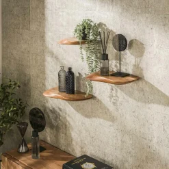 Melbourne Meubles De Salon·Etagères Murales|Meubles De Rangement·Etagères Murales|Etagère murale organique en bois d'acacia (lot de 3)